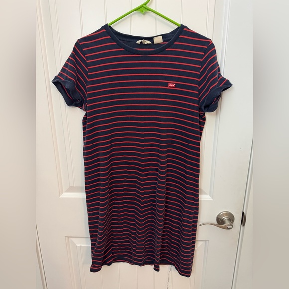 Levi's Navy and Red Striped T-Shirt Dress women’s medium #72 - Picture 1 of 5